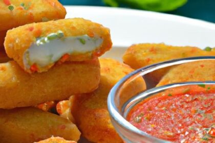 Crispy Mozzarella Sticks Paired with Zesty Marinara Sauce