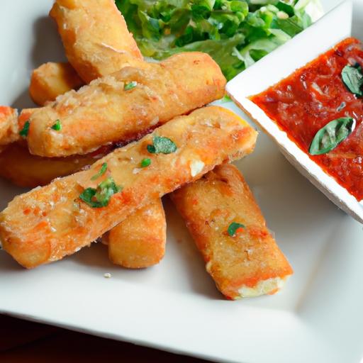 Crispy Mozzarella Sticks Paired with Zesty Marinara sauce