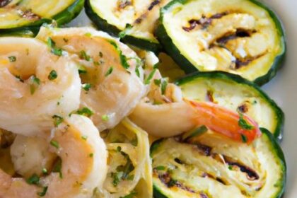 Zesty Garlic Lemon Shrimp Served on Fresh Zucchini Noodles