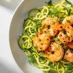 Zesty Garlic Lemon Shrimp Served on Fresh Zucchini Noodles