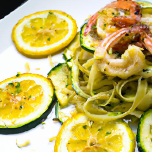 Zesty Garlic Lemon Shrimp Served​ on Fresh Zucchini Noodles