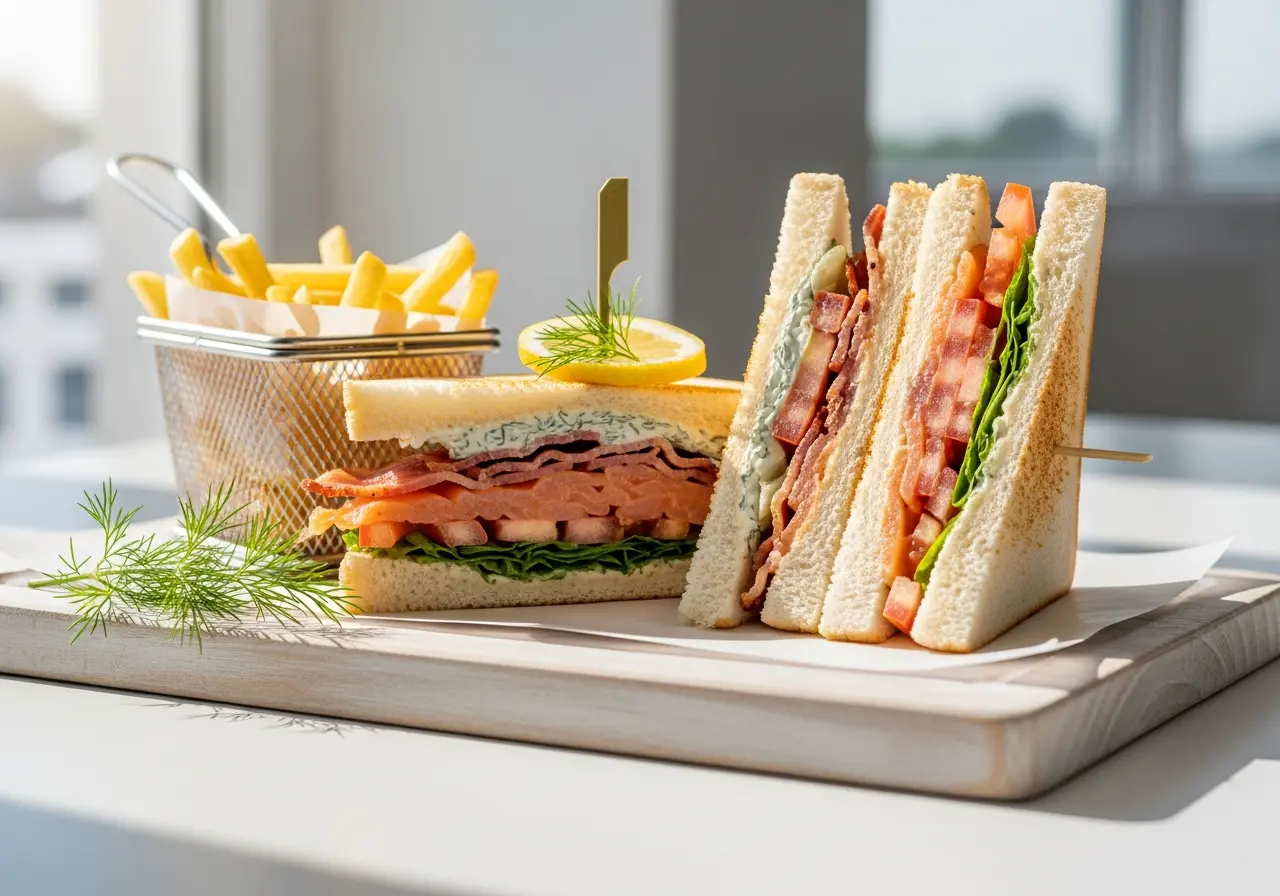 Classic Smoked Salmon Club Sandwich