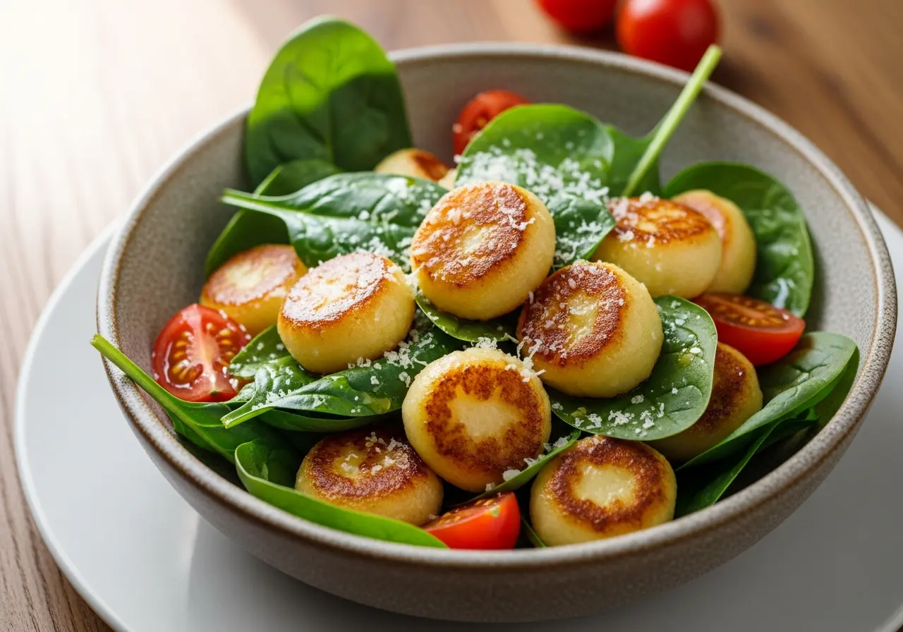 Golden Pan-Fried Gnocchi with Vibrant Spinach Delight
