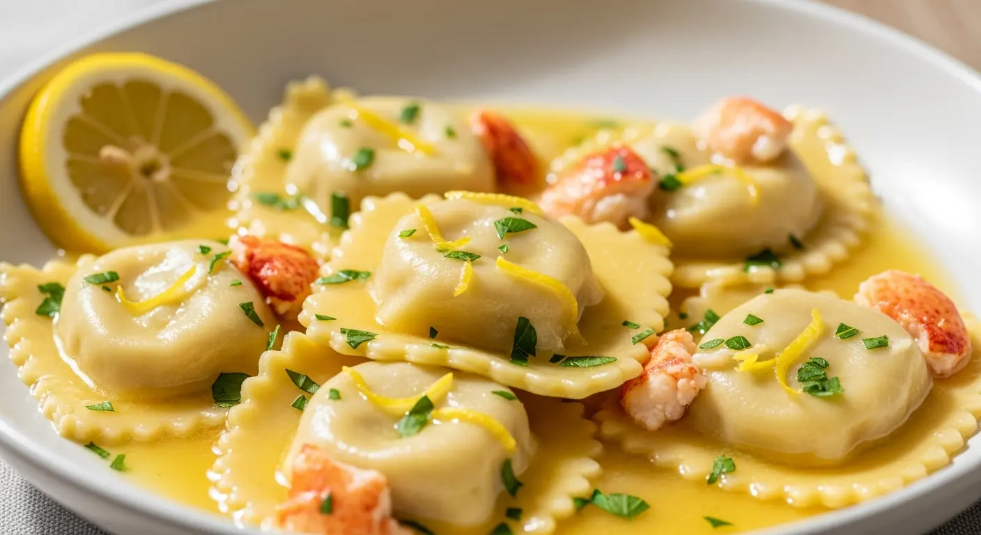 Lobster Ravioli Drenched in Zesty Lemon Butter