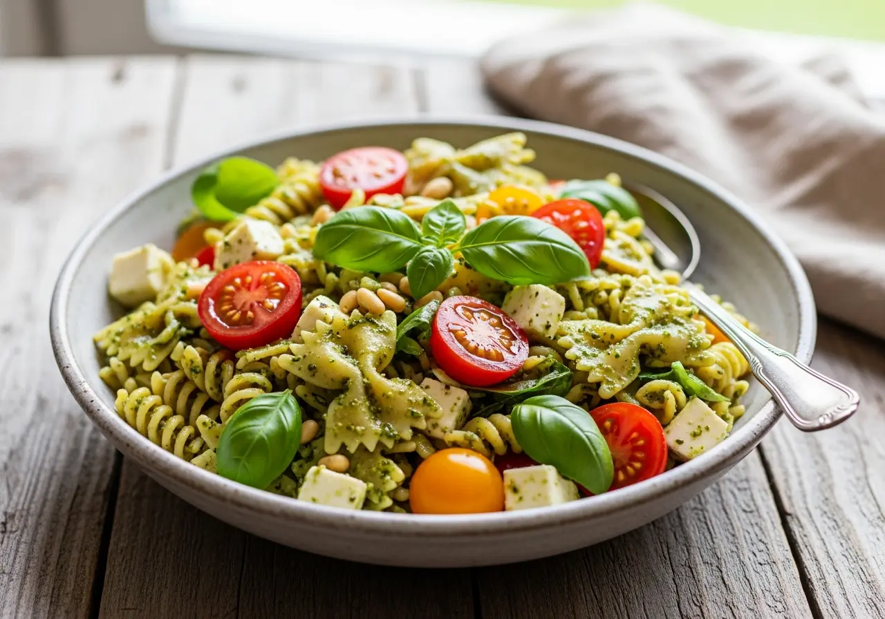 Pesto Pasta Salad with Cherry Tomatoes Delight