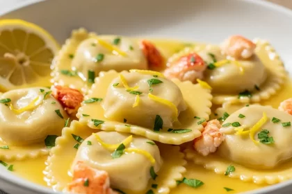 Lobster Ravioli Drenched in Zesty Lemon Butter