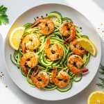 Garlic Lemon Shrimp Served on Fresh Zucchini Noodles